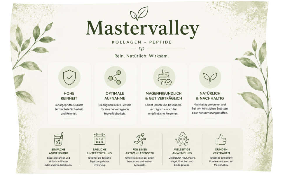 Kollagen Pulver 500g – Multi Collagen Typ 1 2 3 5 & 10 Hydrolysat – Geschmacksneutral – Mastervalley®